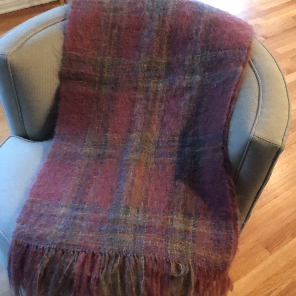 VTG Evelyn T Klein Mohair Wool Plaid Shawl Wrap Large Fringed Hand Woven - Picture 6 of 11